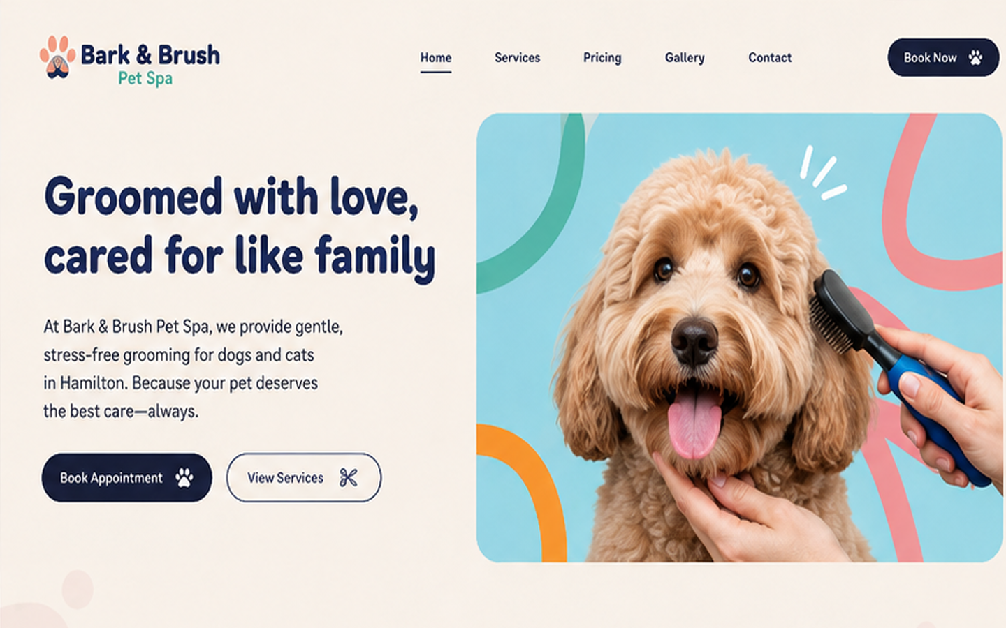Bark & Brush Pet Spa desktop website preview