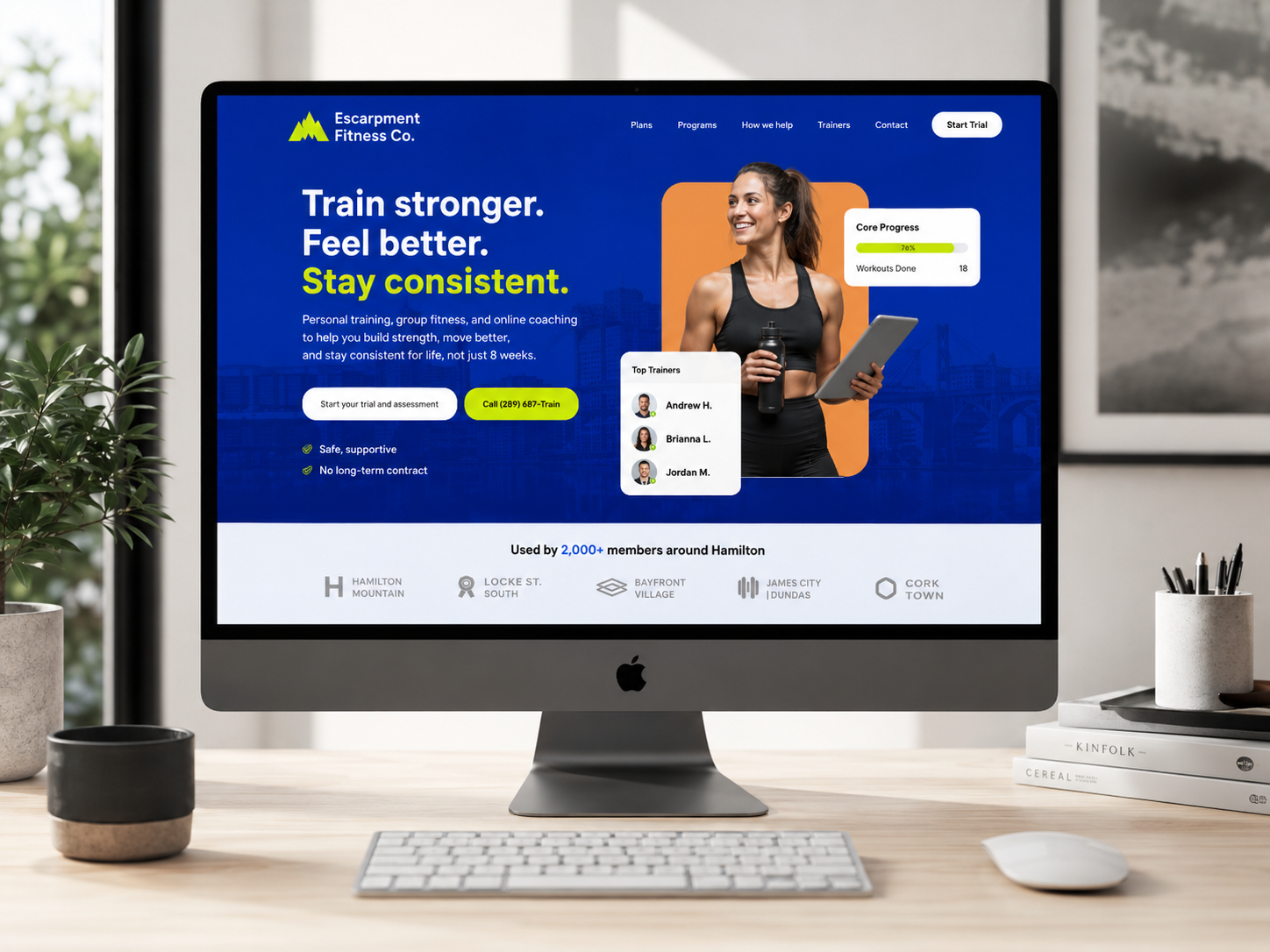 Escarpment Fitness Co. desktop website shown on a device
