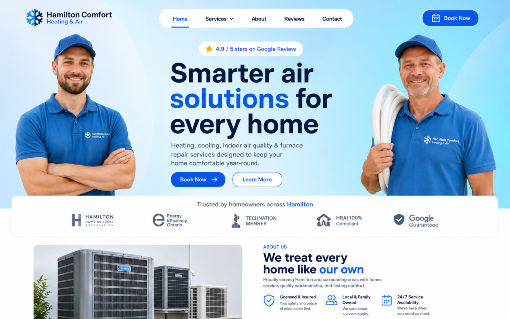 Hamilton Comfort Heating & Air website preview