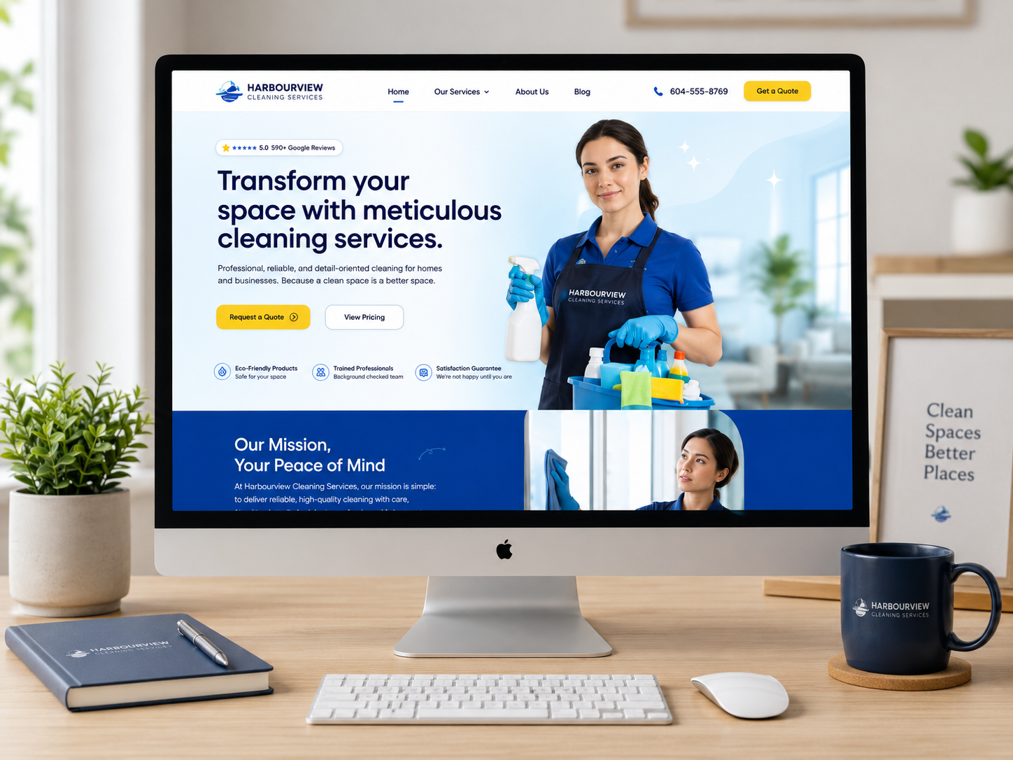 Harbourview Cleaning Services desktop website shown on a device