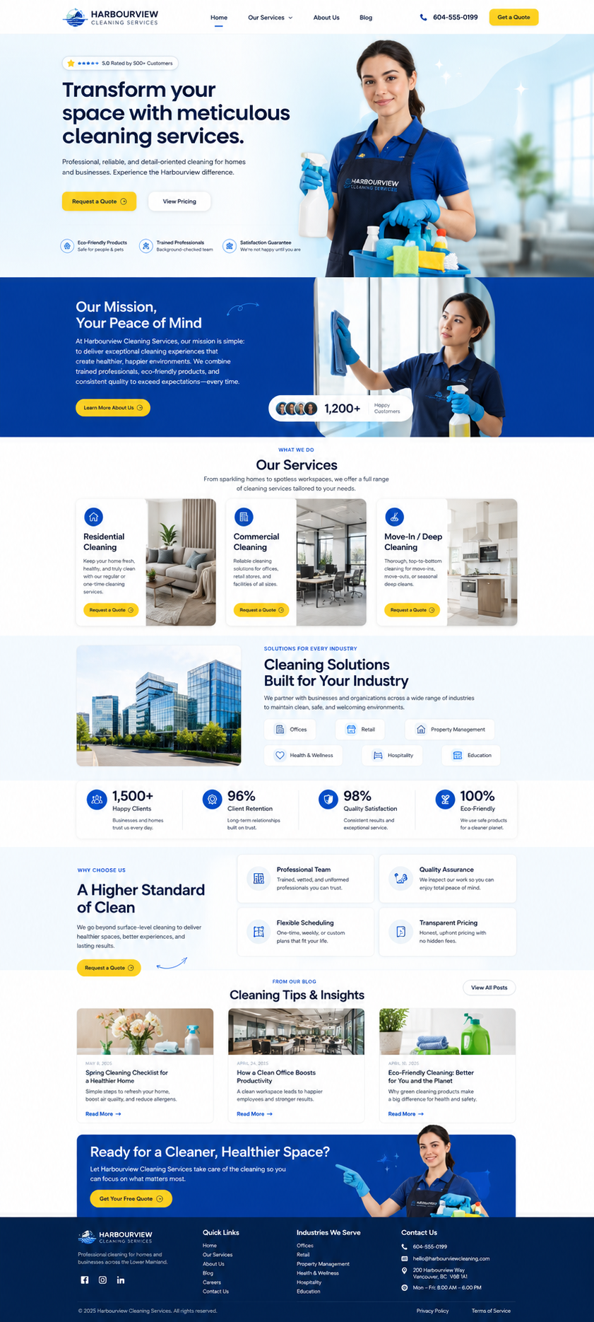 Complete full-page website design for Harbourview Cleaning Services