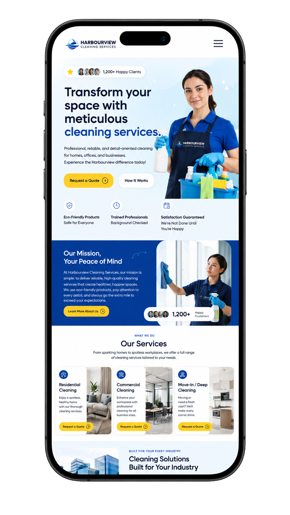 Harbourview Cleaning Services mobile website shown in context