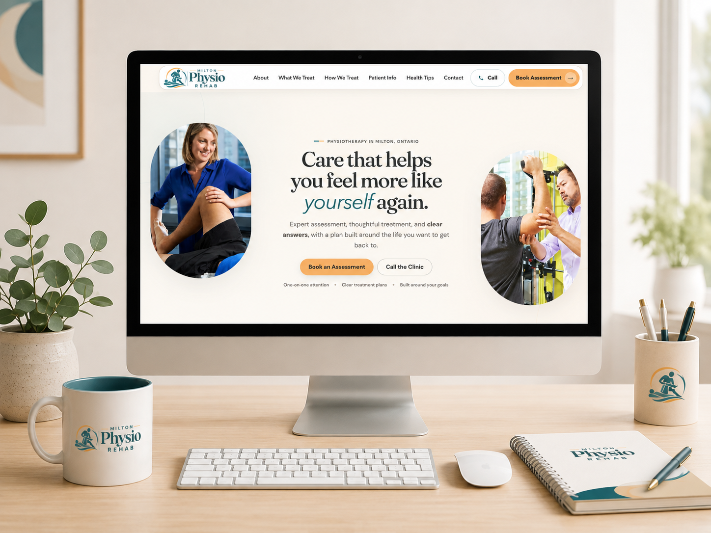 Milton Physio & Rehab desktop website shown on a device