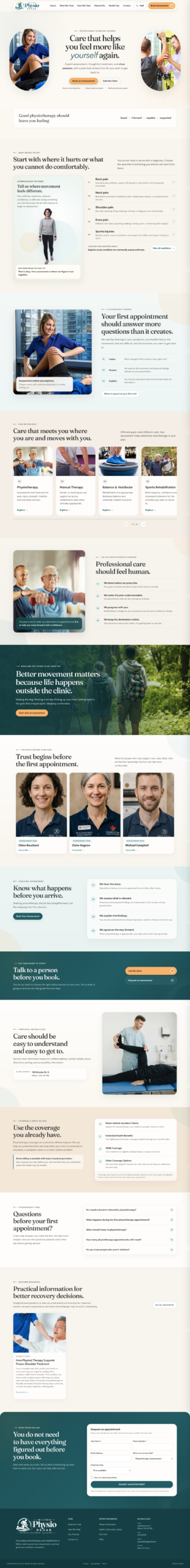 Complete full-page website design for Milton Physio & Rehab