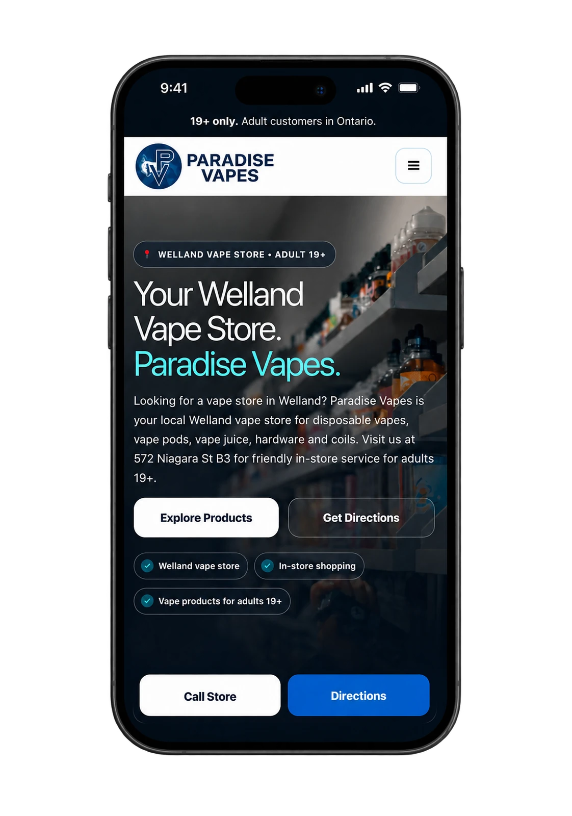 Paradise Vapes mobile website shown in context