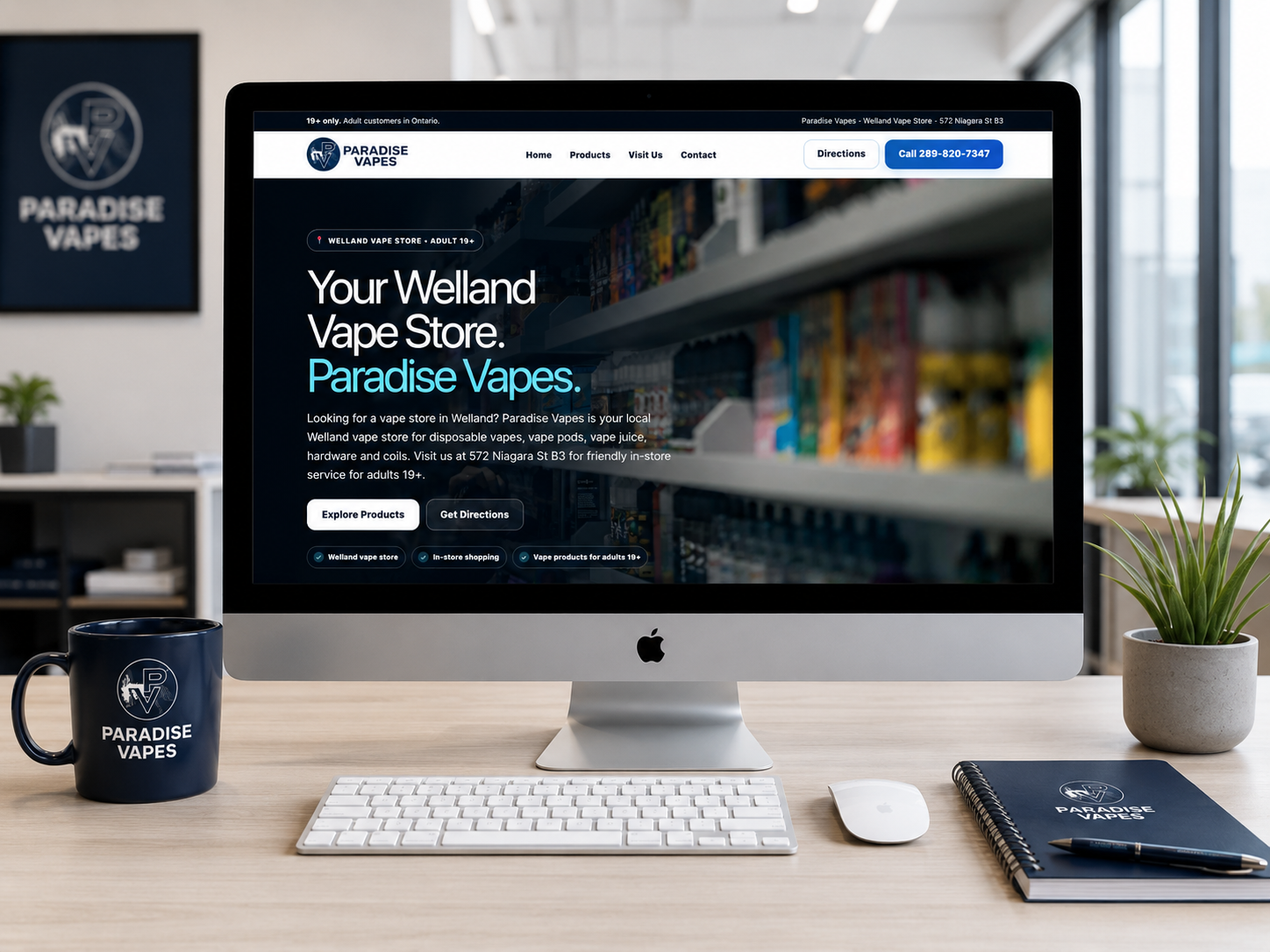 Paradise Vapes desktop website shown on a device