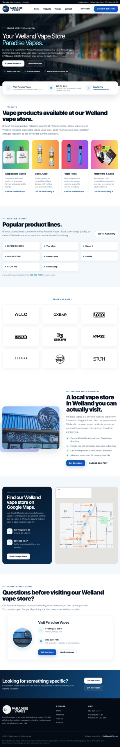 Complete full-page website design for Paradise Vapes