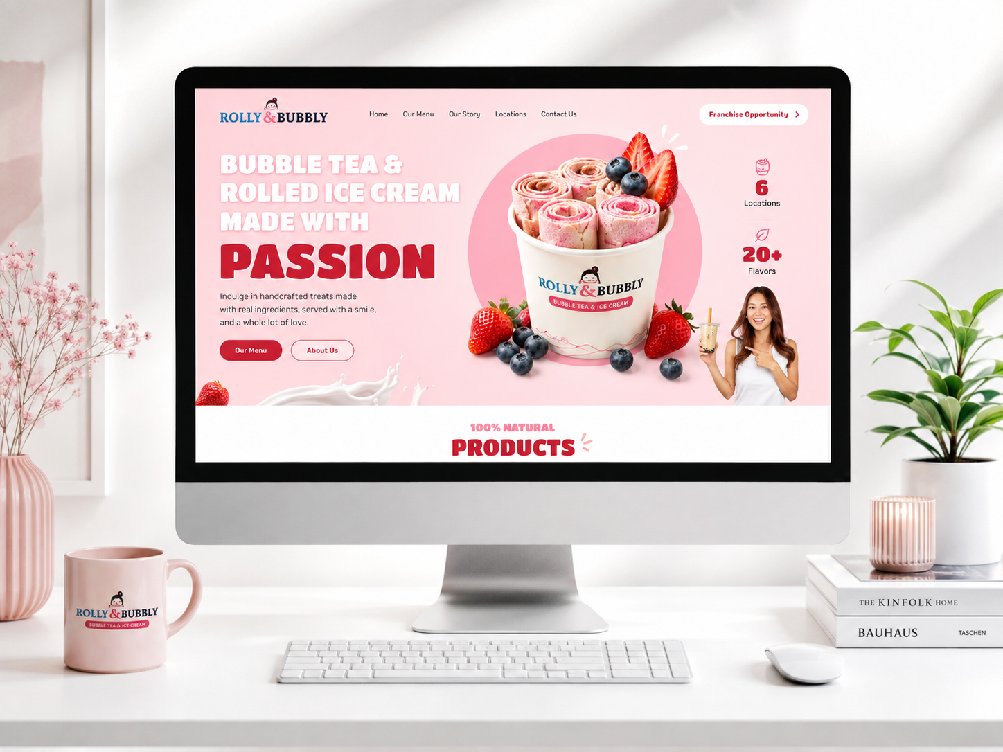 RollyBubbly IceCream Portfolio desktop website shown on a device