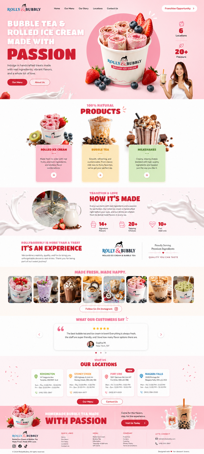 Complete full-page website design for RollyBubbly IceCream Portfolio