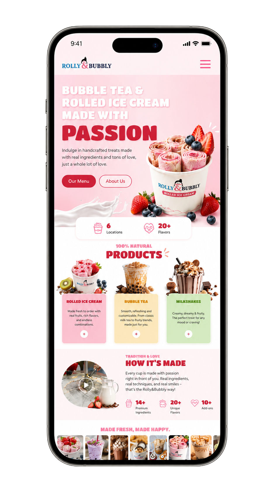RollyBubbly IceCream Portfolio mobile website shown in context