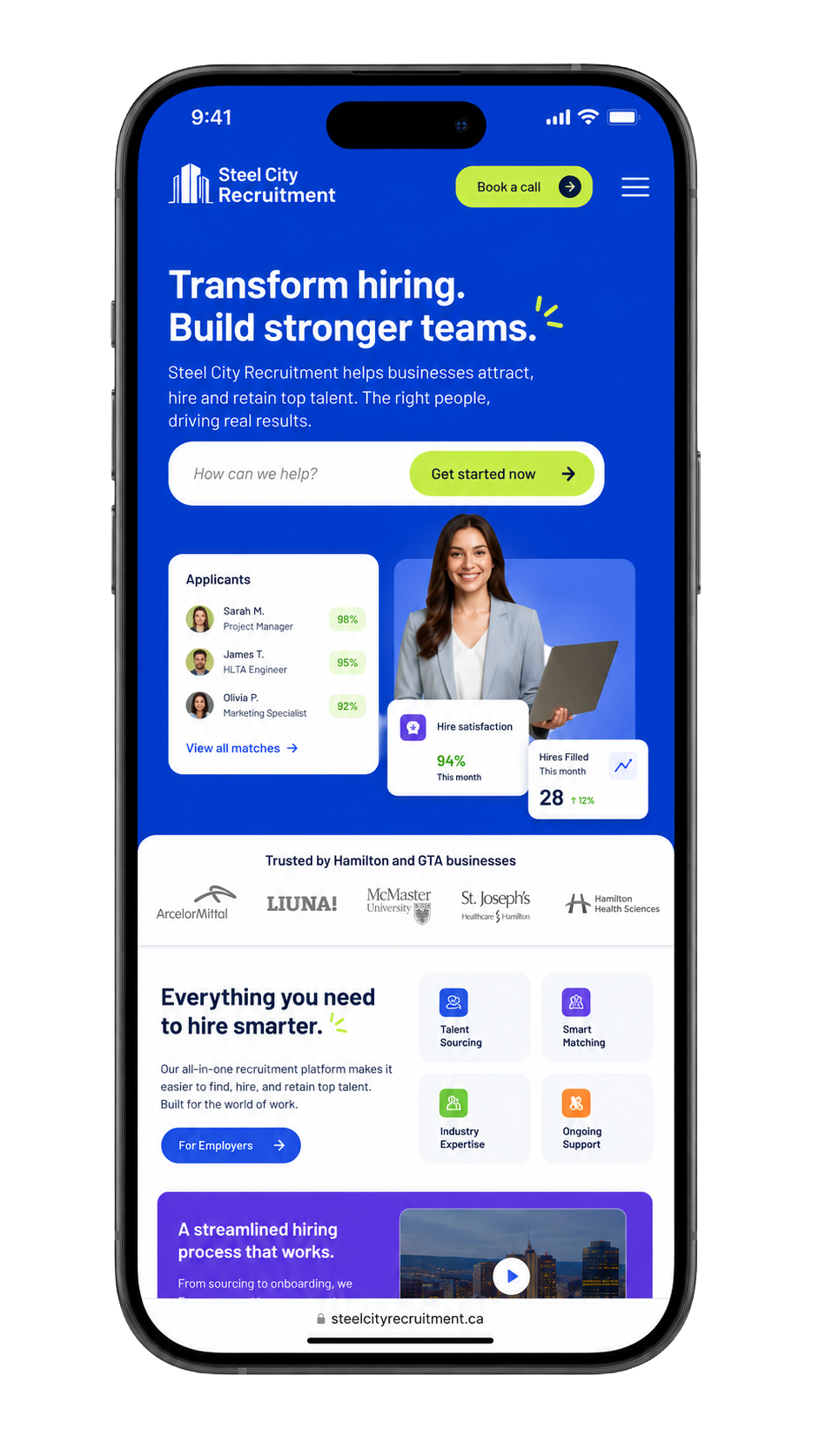 Steel City Recruitment mobile website shown in context